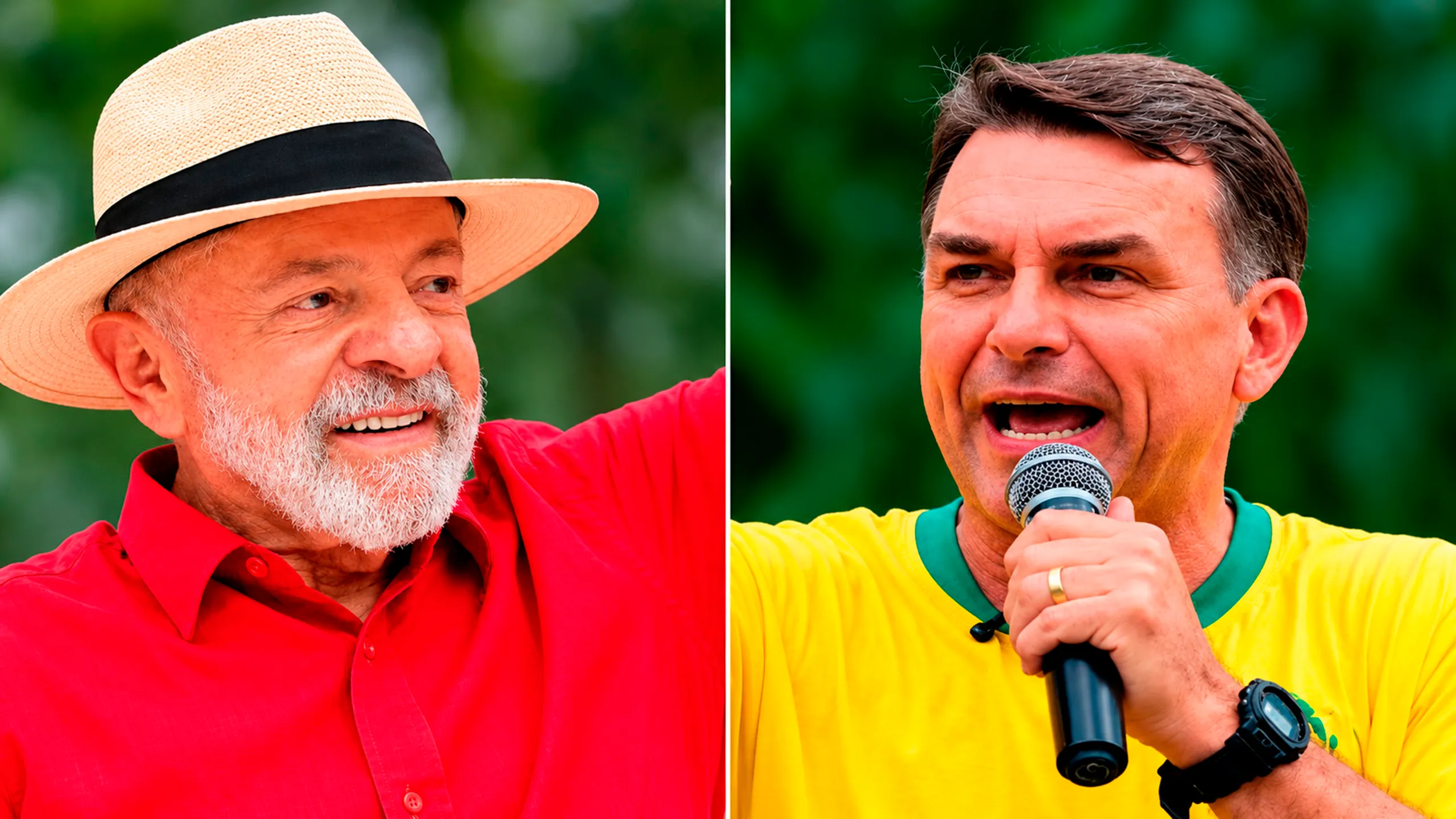 Ilustração representando as bandeiras do Brasil, dos Estados Unidos e de países da América Latina ao fundo, simbolizando as relações diplomáticas em disputa entre os projetos de Lula e Bolsonaro