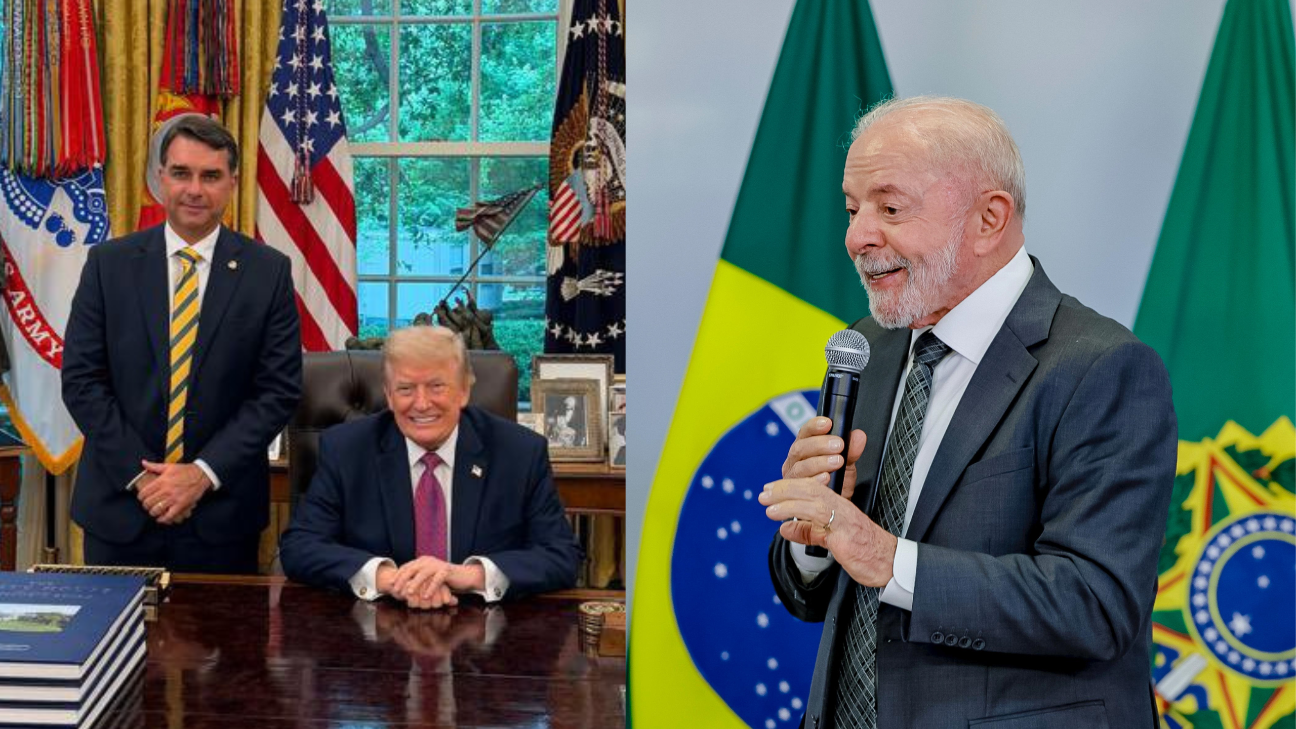 Ilustração com bandeiras do Brasil e dos Estados Unidos sobre um fundo de urnas eletrônicas, representando a tensão diplomática após contestação do resultado eleitoral.